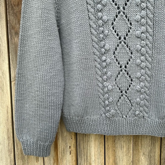 Vintage Handknit Fisherman Cardigan Light Blue - Picture 9 of 14